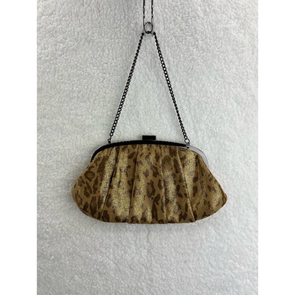 Kate Landry Womens Hand Bag Gold Brown Leopard Print Chain Clasp S - Picture 2 of 11